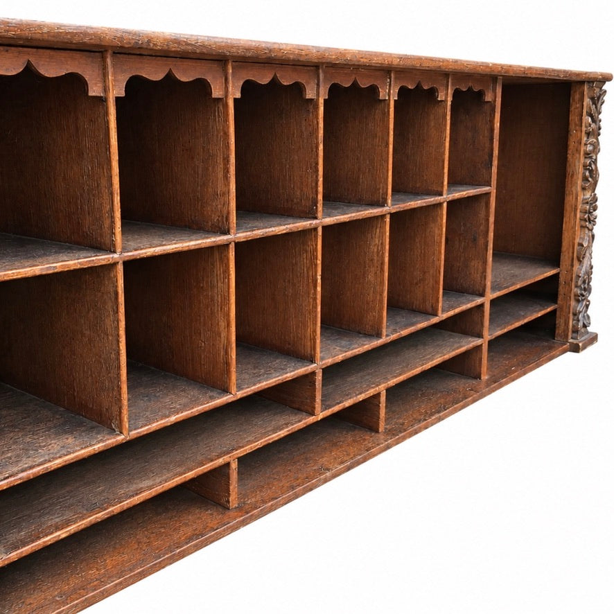 Antique Large Wooden Oak Carved Pigeon Hole Filing Cabinet Stationery Organiser