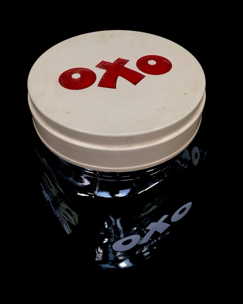 Antique Advertising - 1950s OXO Cubes Glass Shop Jar / Kitchenalia Storage Pot
