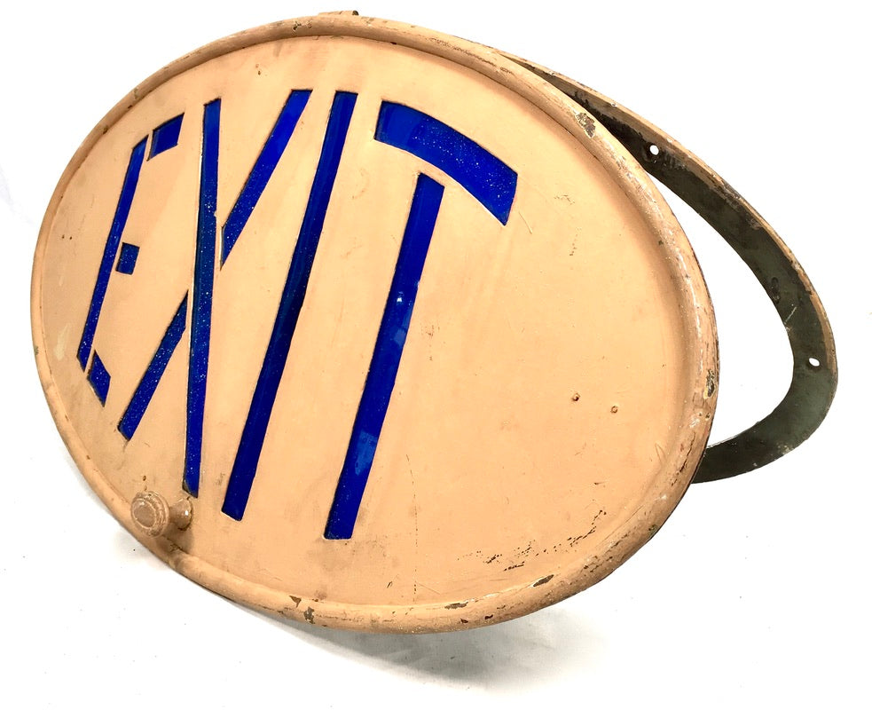 Antique Art Deco Reclaimed / Salvaged Building / Door Exit Sign / Blue c.1930