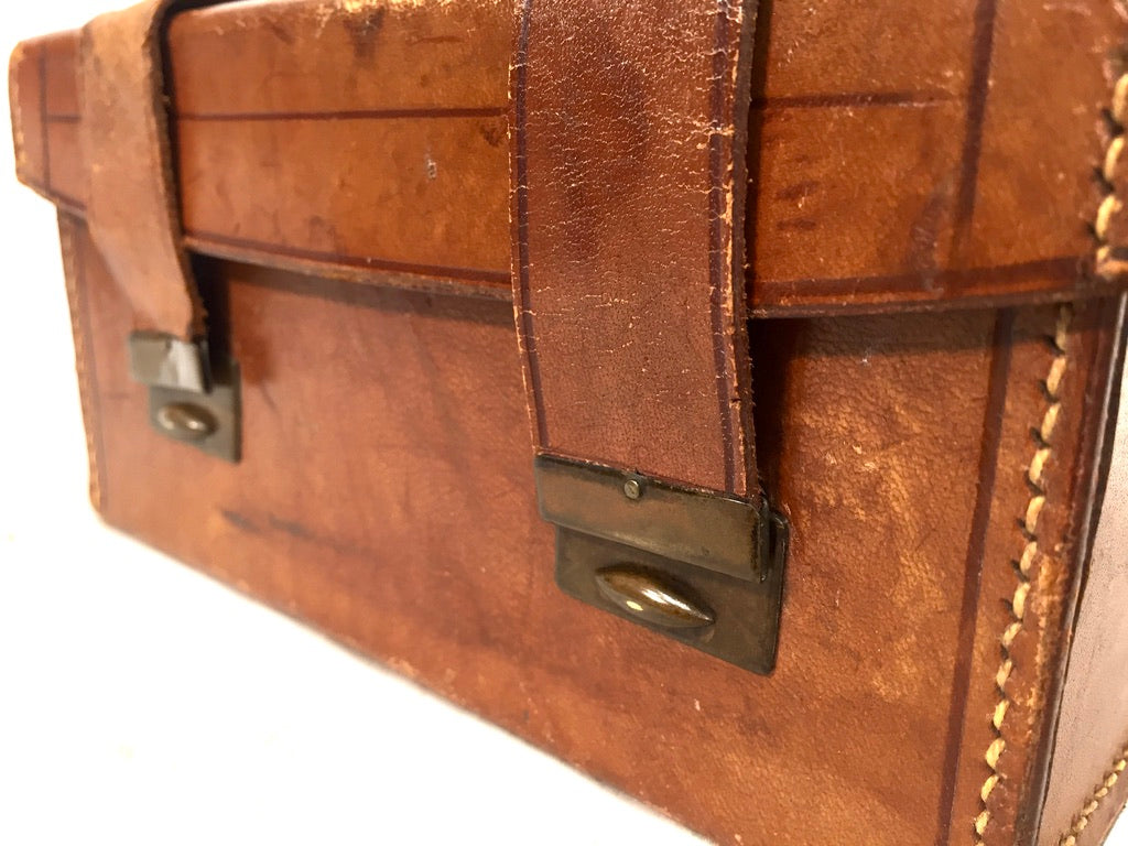 Antique Gentlemen's Leather Bound Collar Box and Stud Box with Contents c.1920