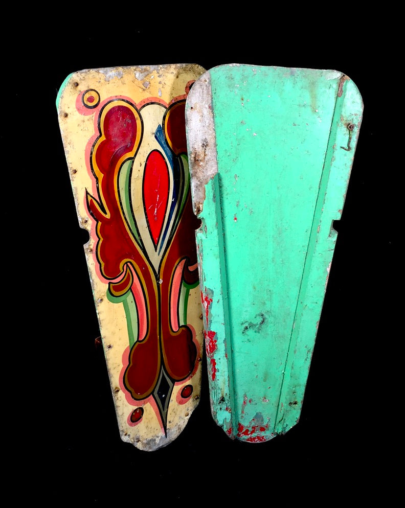 Antique Early 20th Century Fairground Chair-O-Plane Ride Decorative Panels Pair