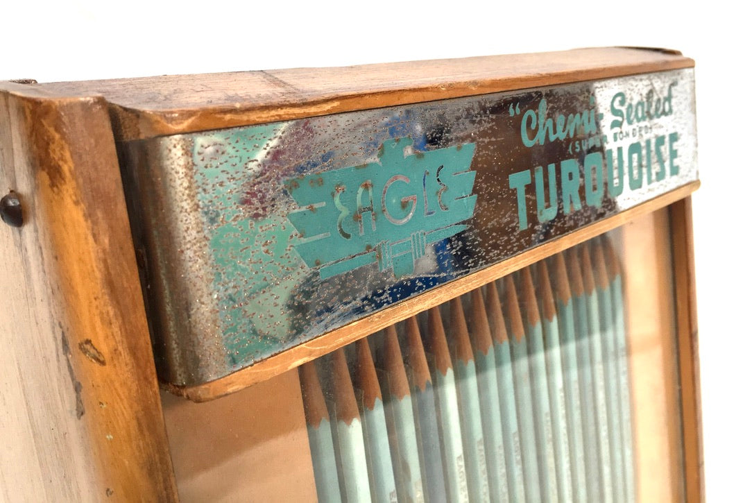 Antique Advertising - Eagle Pencil Company Wooden Shop Display Cabinet Box Case