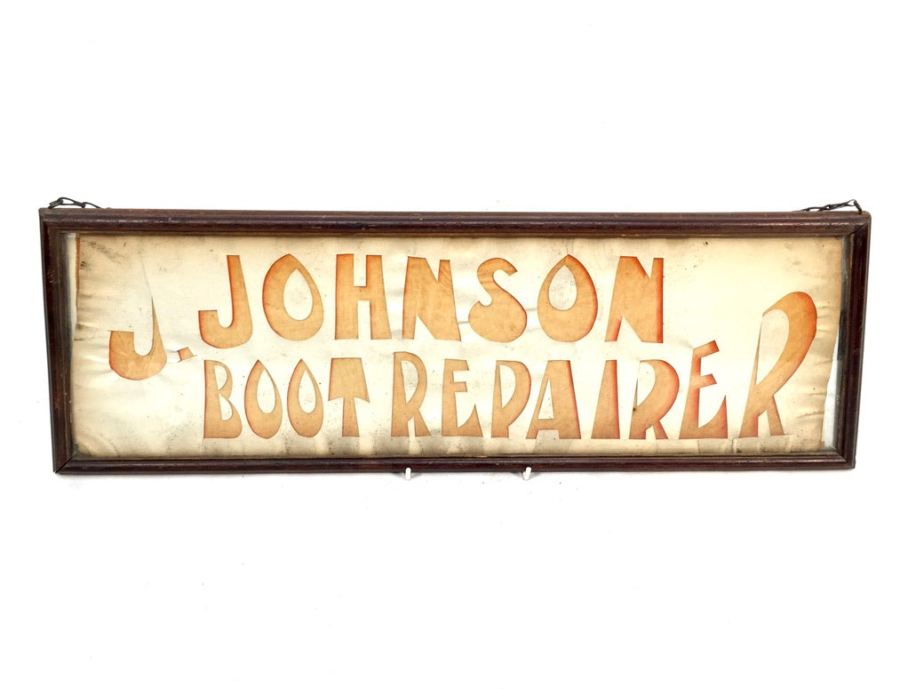 Antique Advertising - Art Deco Shop Display Sign Johnson Boot Repairer c.1930&nbsp;