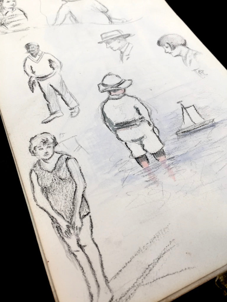 Antique 1920s Personal Artist Sketch Book Art Album Diary Drawings Watercolours