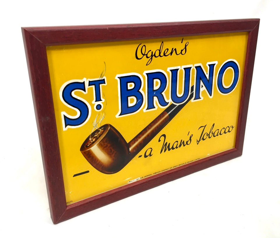 Antique Advertising - Original Ogdens St Bruno Reverse Painted Glass Sign Framed