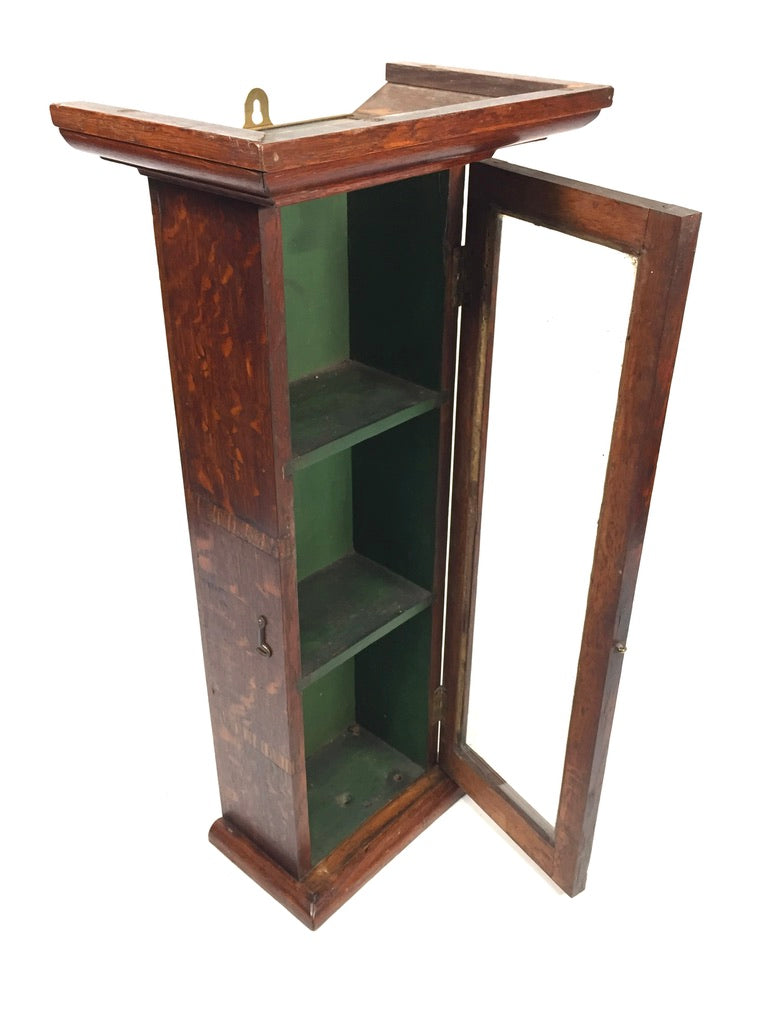 Antique Wooden Oak Glass Shop Wall Display Cabinet / Collectors Unit c.1910