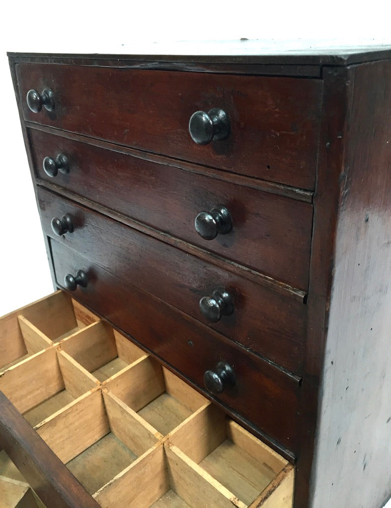 Antique Tabletop Wooden Chest of Collectors Drawers / Storage Box / Cabinet