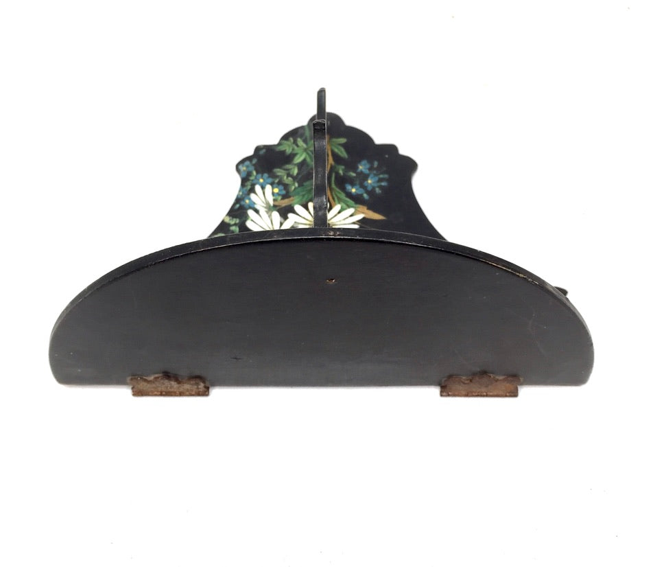 Antique Victorian Black Ebonised Wooden Hand Painted Folding Wall Shelf c.1900