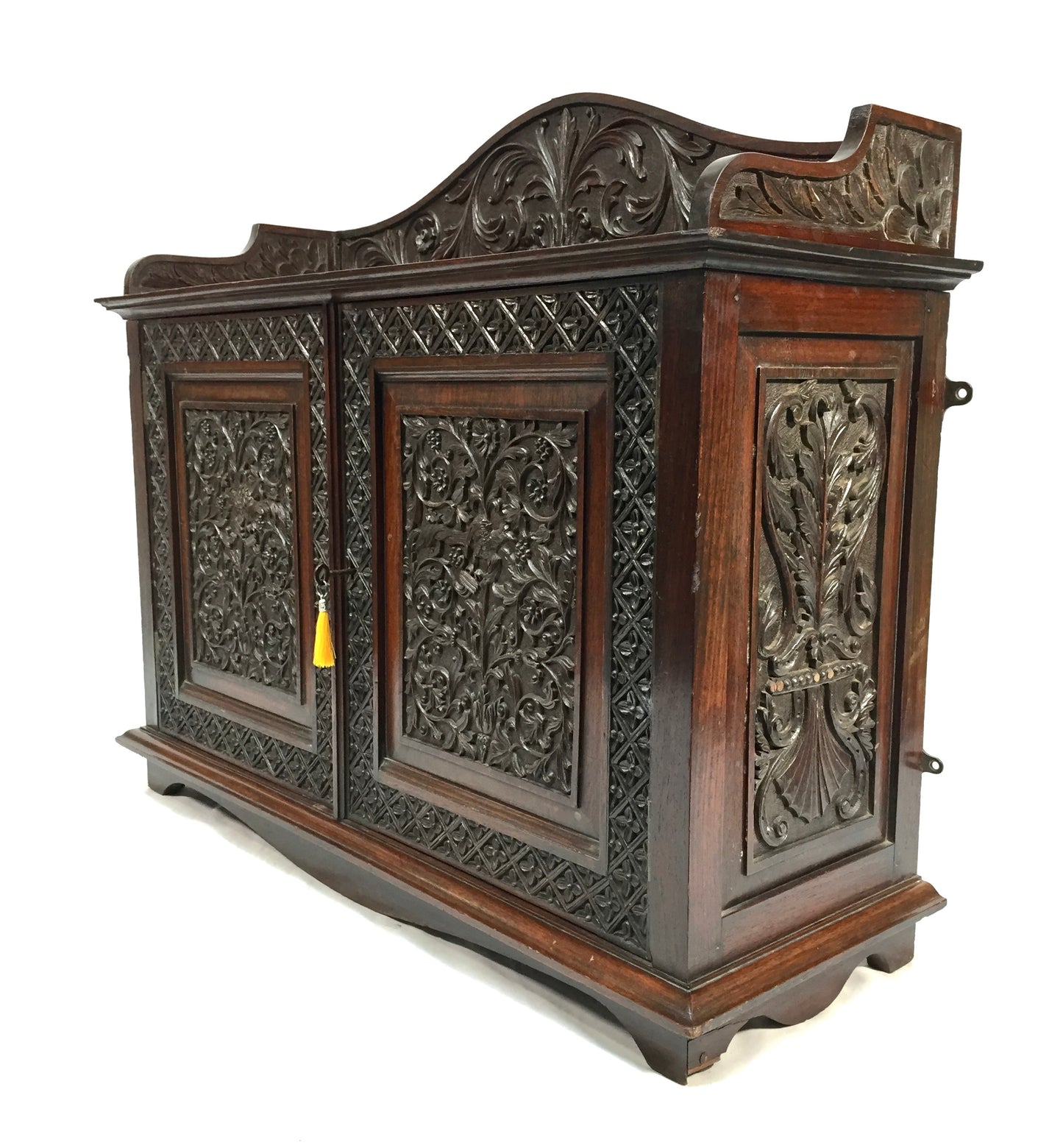 Antique Wooden Ornate Hand carved Cabinet / Cupboard with Key 19th Century