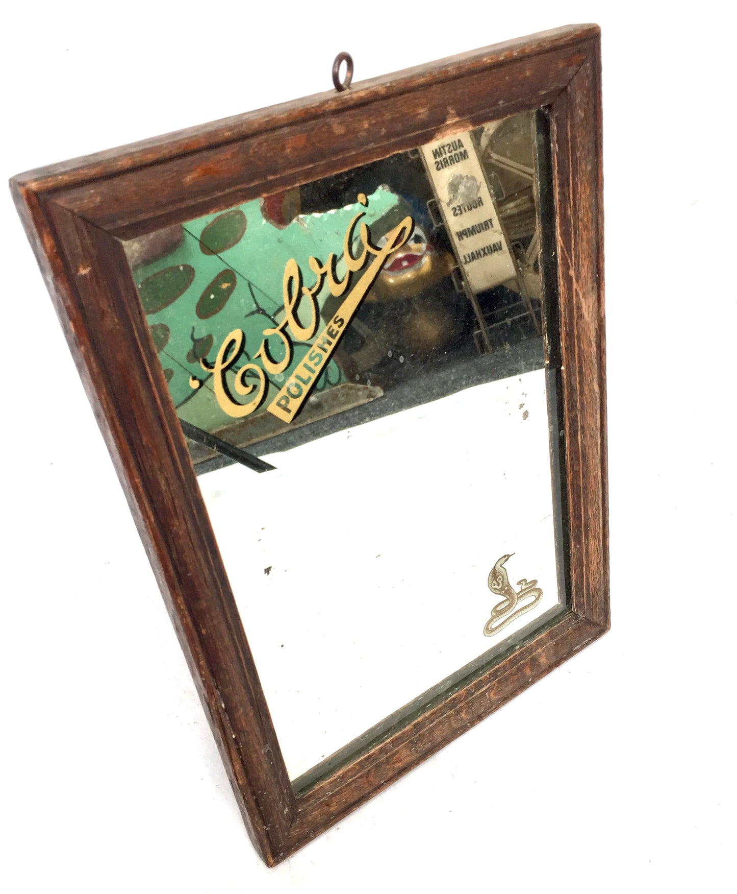 Antique Advertising - Cobra Polishes Pictorial Framed Mirror Sign Tabletop 1930s