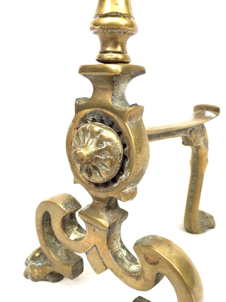 Antique Pair of Art Nouveau Brass Fire Dogs / Log Burner / c.1900 / Victorian