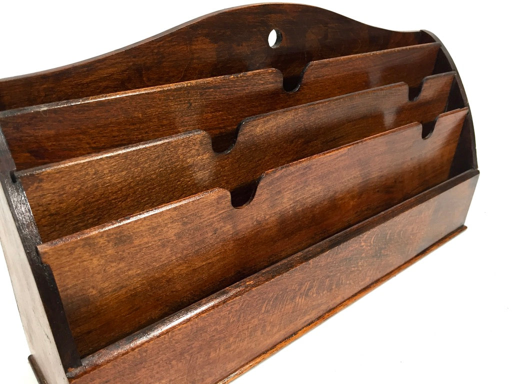 Vintage 1950s "Veteran Series" Wooden Oak Desktop Letter Rack Stationery Holder
