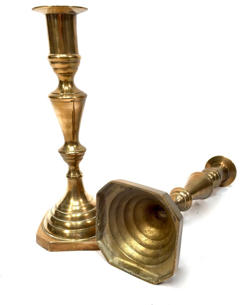 Antique Matching Pair Of 20th Century Brass Candle Stick Holders