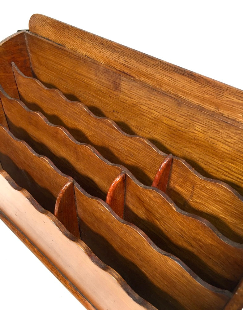 Antique 1920s Wooden Oak Desktop Tambour Fronted Letter Rack / Stationery Holder