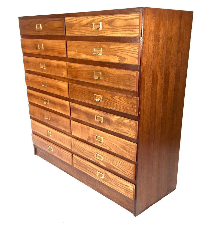Antique Large Wooden Oak Office Double Filing Drawer Storage Cabinet Sideboard