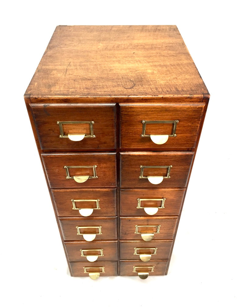 Antique 20th Century Large Wooden Index Card Drawer Unit Storage Cabinet c.1930