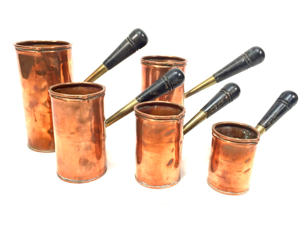 Antique Graduated Set of Five Copper Ale Measures / Jugs / Country Kitchen c1900