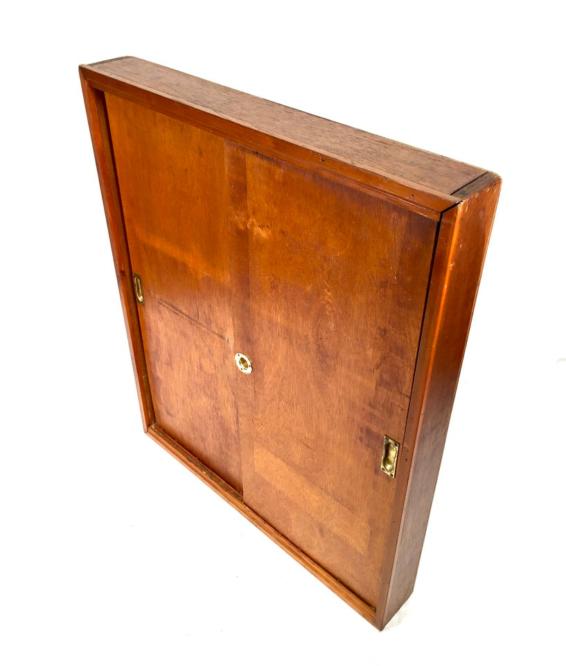 Antique 1930s Large Wall Hanging Wooden Hotel Key Storage Cabinet / Cupboard