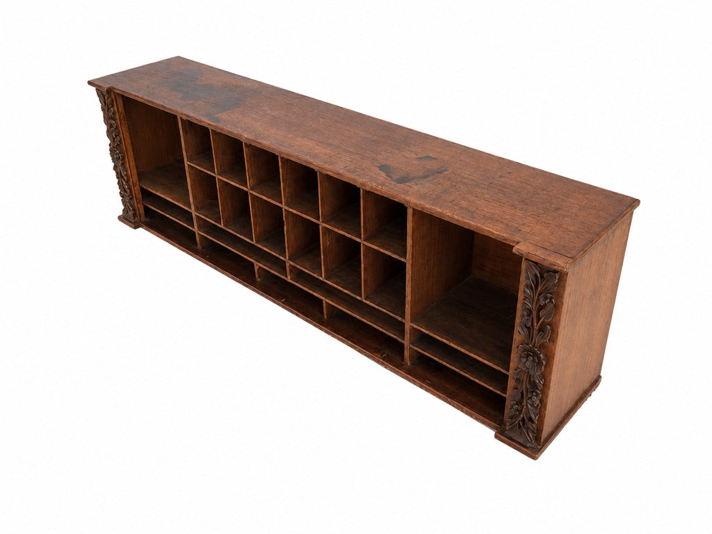 Antique Large Wooden Oak Carved Pigeon Hole Filing Cabinet Stationery Organiser