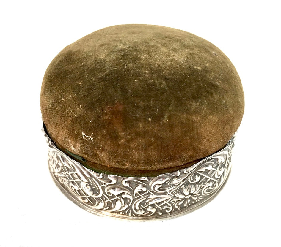 Antique Edwardian Art Nouveau Birmingham Sterling Silver Pin Cushion Box c.1905