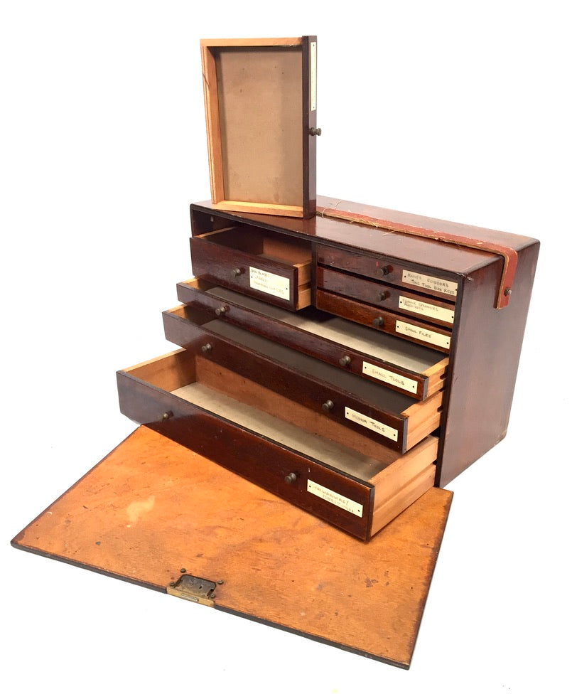 Antique Wooden Mid Century Engineers Toolbox / Collectors Cabinet / Storage Box