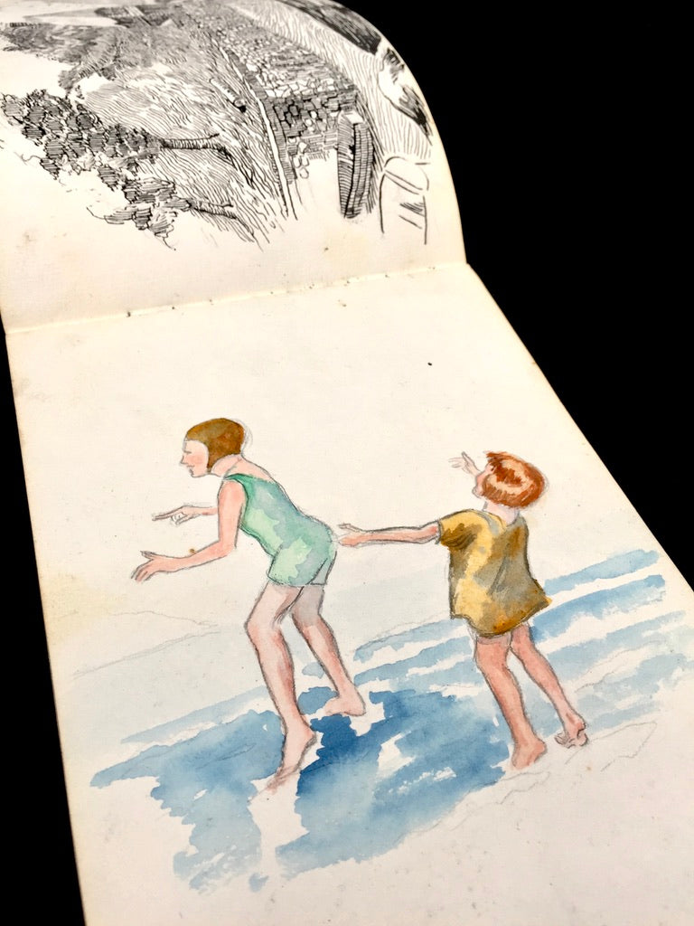 Antique 1920s Personal Artist Sketch Book Art Album Diary Drawings Watercolours
