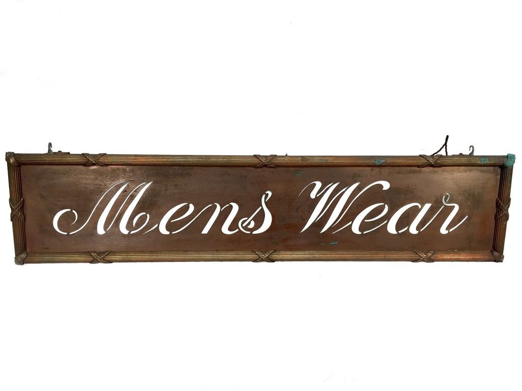 Antique Advertising - Art Deco Copper Lightbox Mens Wear Haberdashery Shop Sign