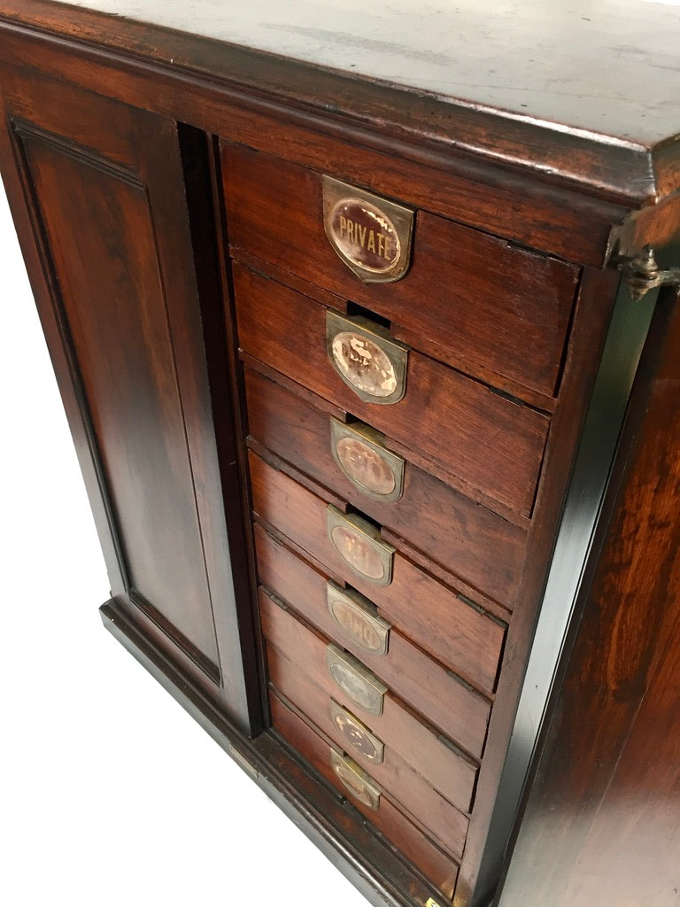 Antique Wooden Amberg's Patent Filing Cabinet Letter File Storage Chest with Key