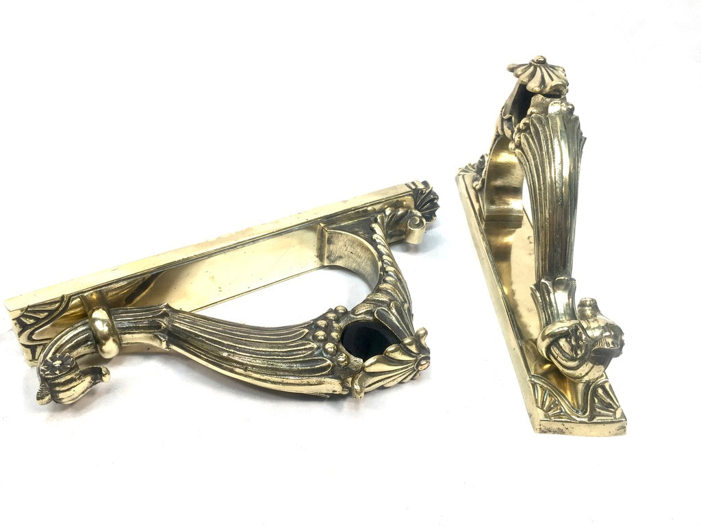 Antique Pair of French Rocco Style Brass Curtain Pole Holders or Door Handles