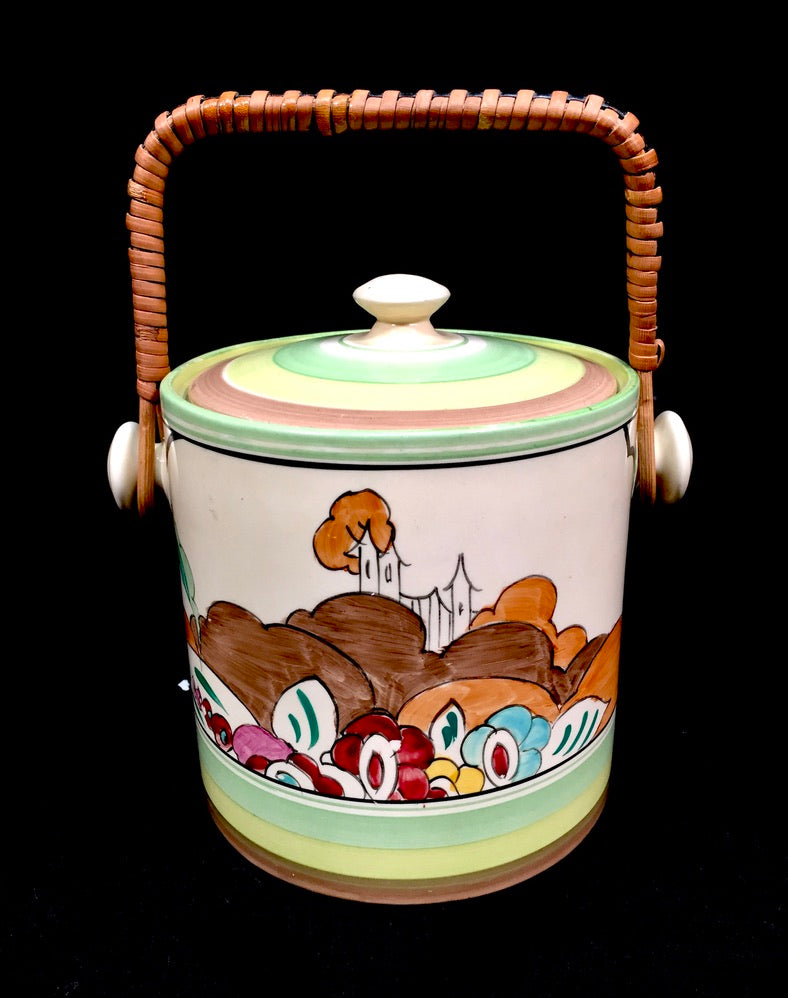 Clarice Cliff Alton Green Hereford Biscuit Barrel Shape Art Deco Pottery Antique