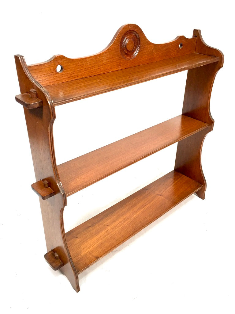 Antique Wooden Hand Carved Arts & Crafts Wall Hanging Peg Shelf / Display c.1930