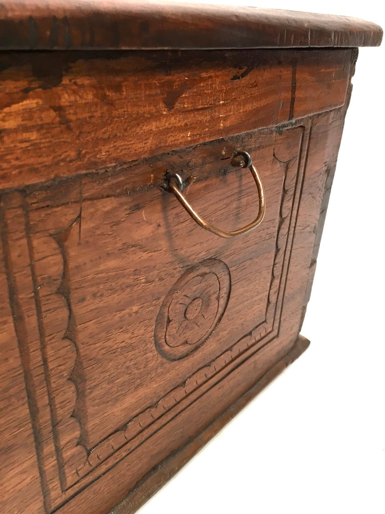 Antique Wooden Carved Blanket Box / Coffer Storage Chest Trunk c.1900