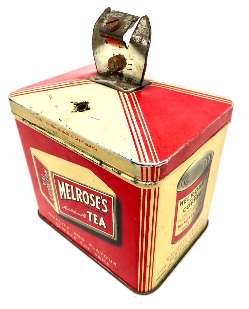 Antique Advertising - Melroses Tea Counter Top String Cutter Dispenser Tin c1930