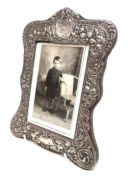 Antique Edwardian Wooden & Sterling Silver Photo Frame Art Nouveau Chester c1905