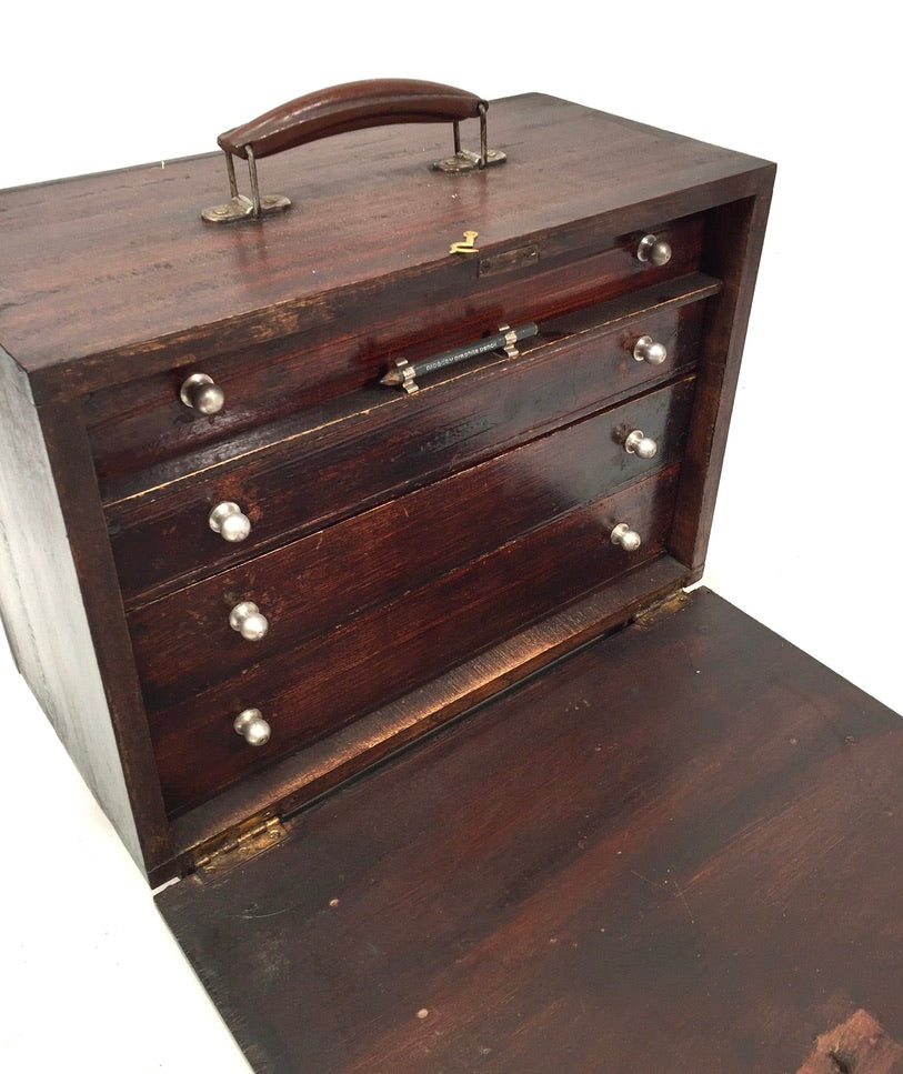 Antique Wooden Engineers Toolbox / Tool Box / Collectors Cabinet / Storage Box