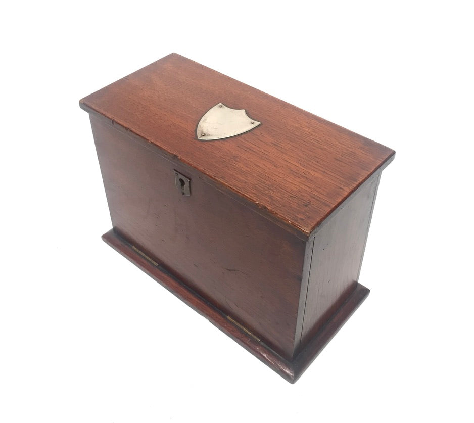 Antique Victorian Oak Wooden Desktop Stationery Box / Cabinet Writing Slope 1900