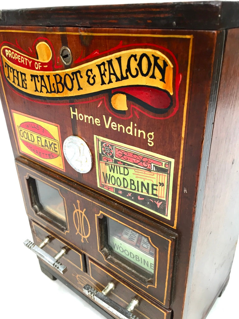 Antique Advertising - Wooden Coin Operated Cigarette Vending Machine / Working