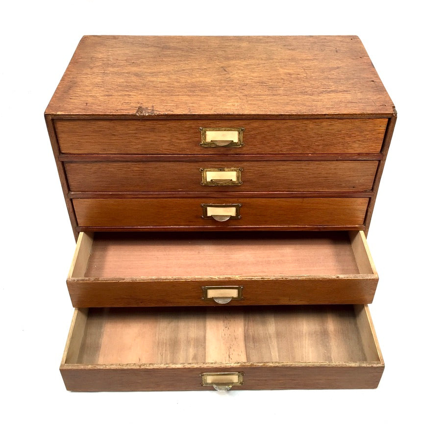 Antique Desktop Wooden Chest of Drawers / Filing Storage Box Cabinet c.1950