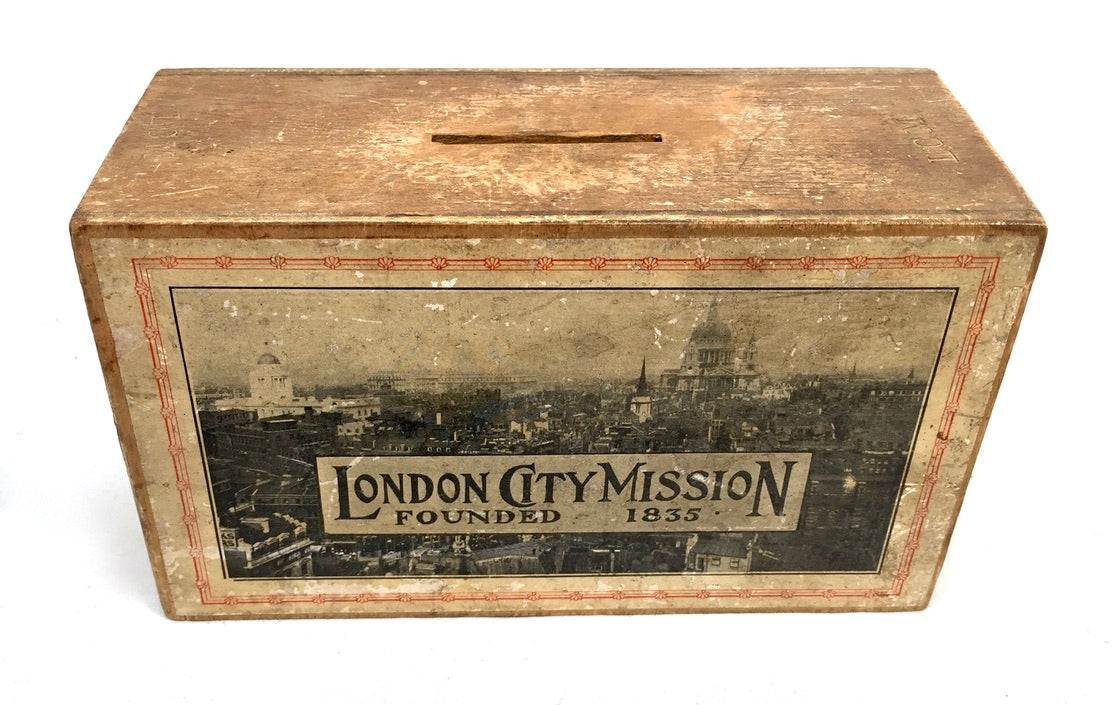 Antique London City Missionary Society Collection Money Box Missions to Men 1965