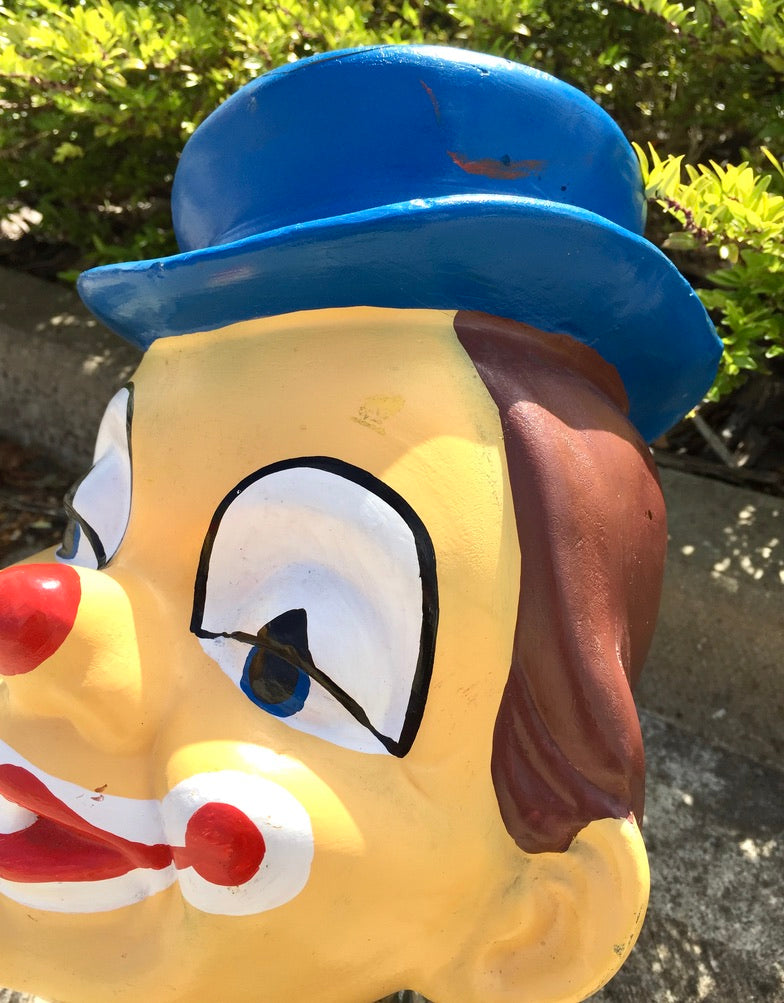 Vintage 20th Century Hand Painted Whimsical Clown Head / Large Circus Sculpture