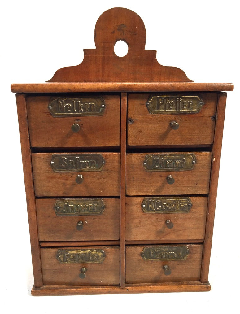 Antique Wooden Tabletop / Wall Hanging German Spice Box Drawers Storage Rack