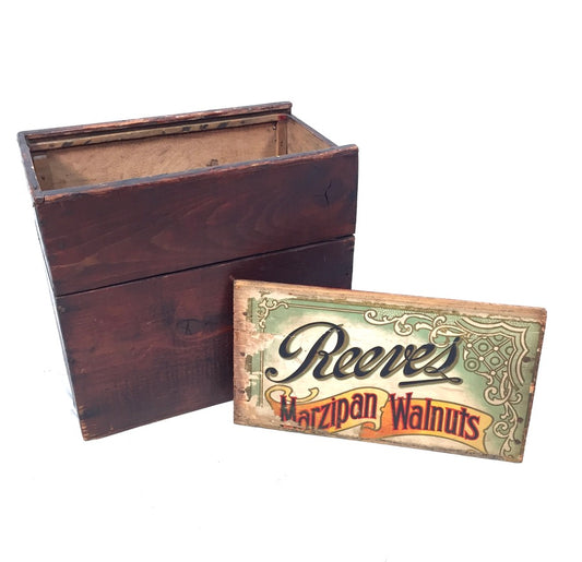 Antique Advertising Wooden Reeves Marzipan Walnut Confectionery Shop Display Box