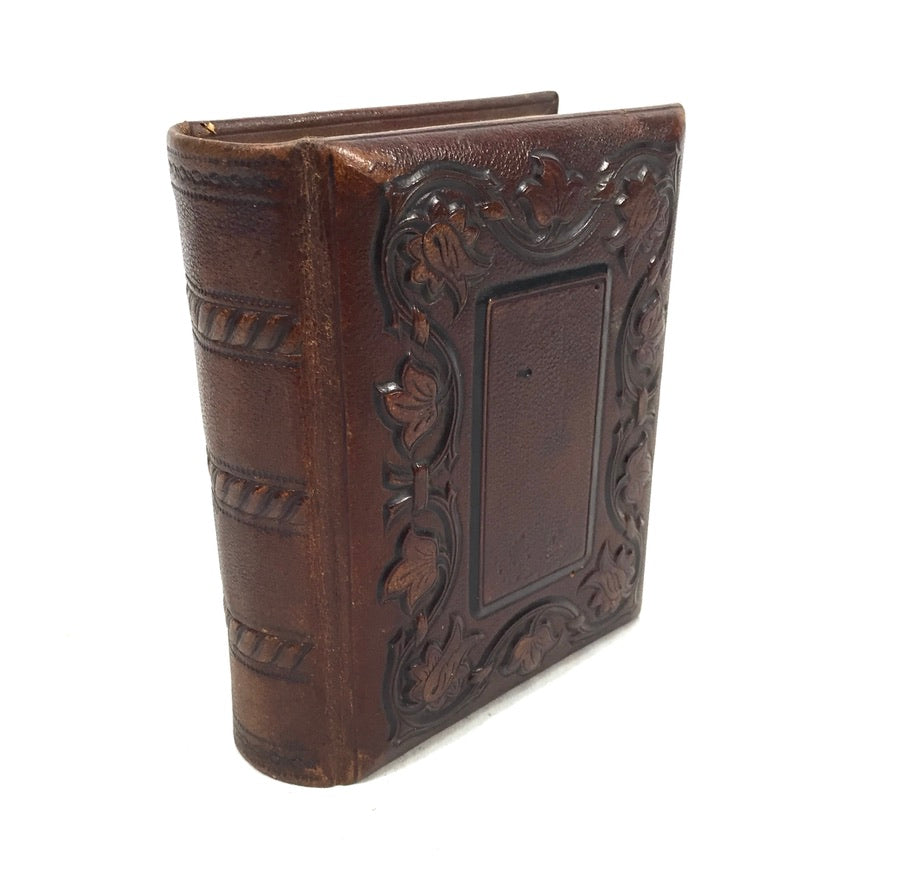 Antique 19th Century Victorian Brown Leather Bound Photo Album Book c.1890