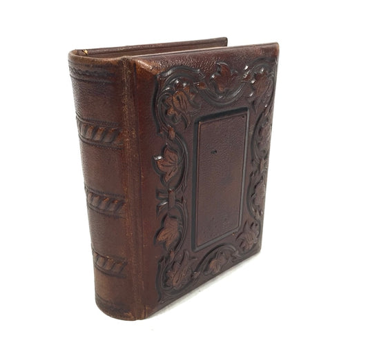 Antique 19th Century Victorian Brown Leather Bound Photo Album Book c.1890