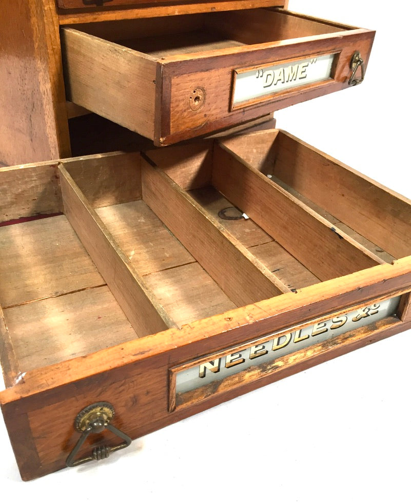 Antique Haberdashery Tabletop Shop Display Needle Box / Display Cabinet Drawers