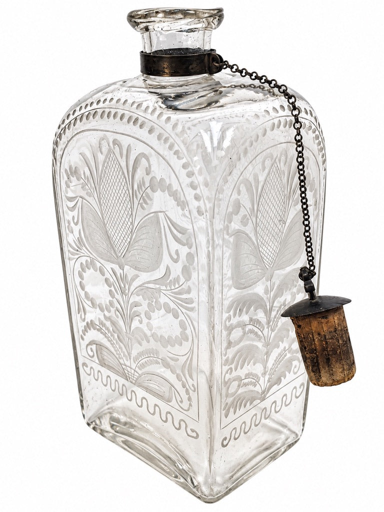 Antique Late 18th Century Etched Glass Decanter Bottle Floral Design c.1790
