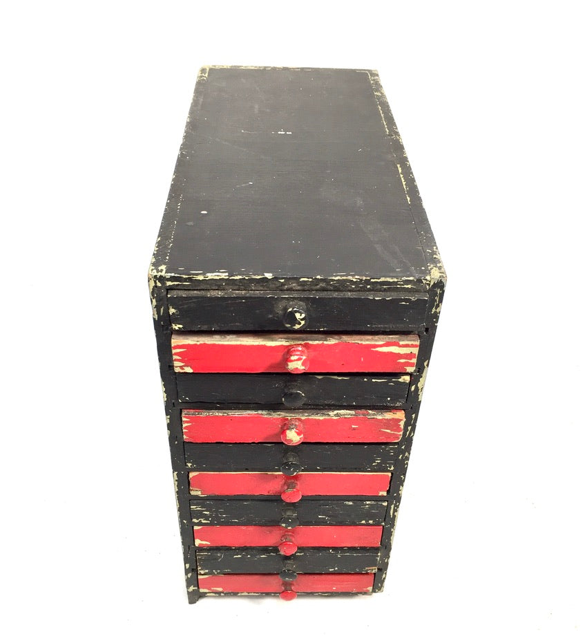 Vintage Tabletop Wooden Chest of Collectors Drawers / Storage Box / Cabinet