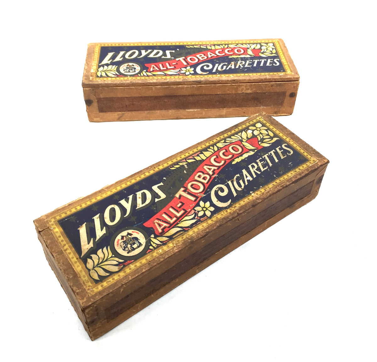 Antique Advertising Pair of Lloyds Tobacco Cigarettes Wooden Shop Display Boxes