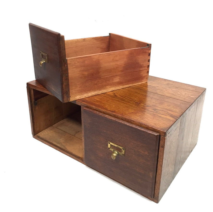 Antique 20th Century Tabletop Wooden Index Card Drawers / Storage Box c.1930