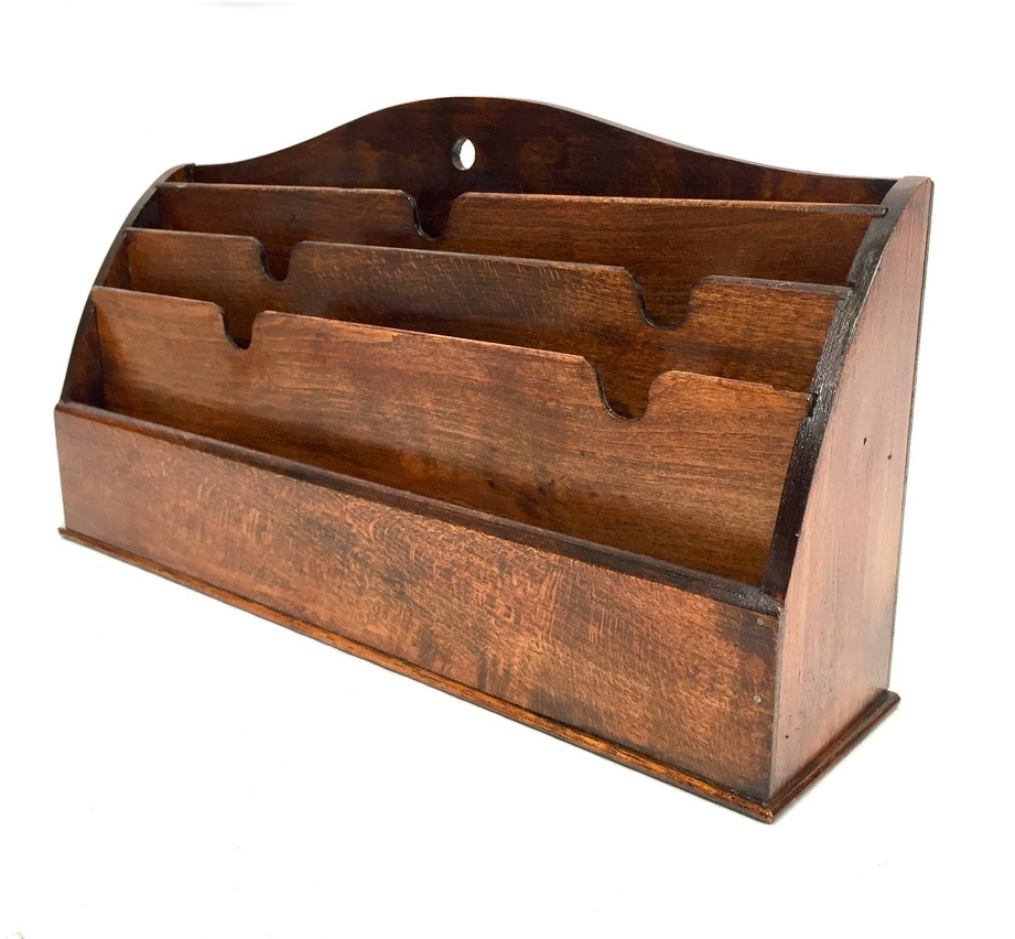 Vintage 1950s "Veteran Series" Wooden Oak Desktop Letter Rack Stationery Holder